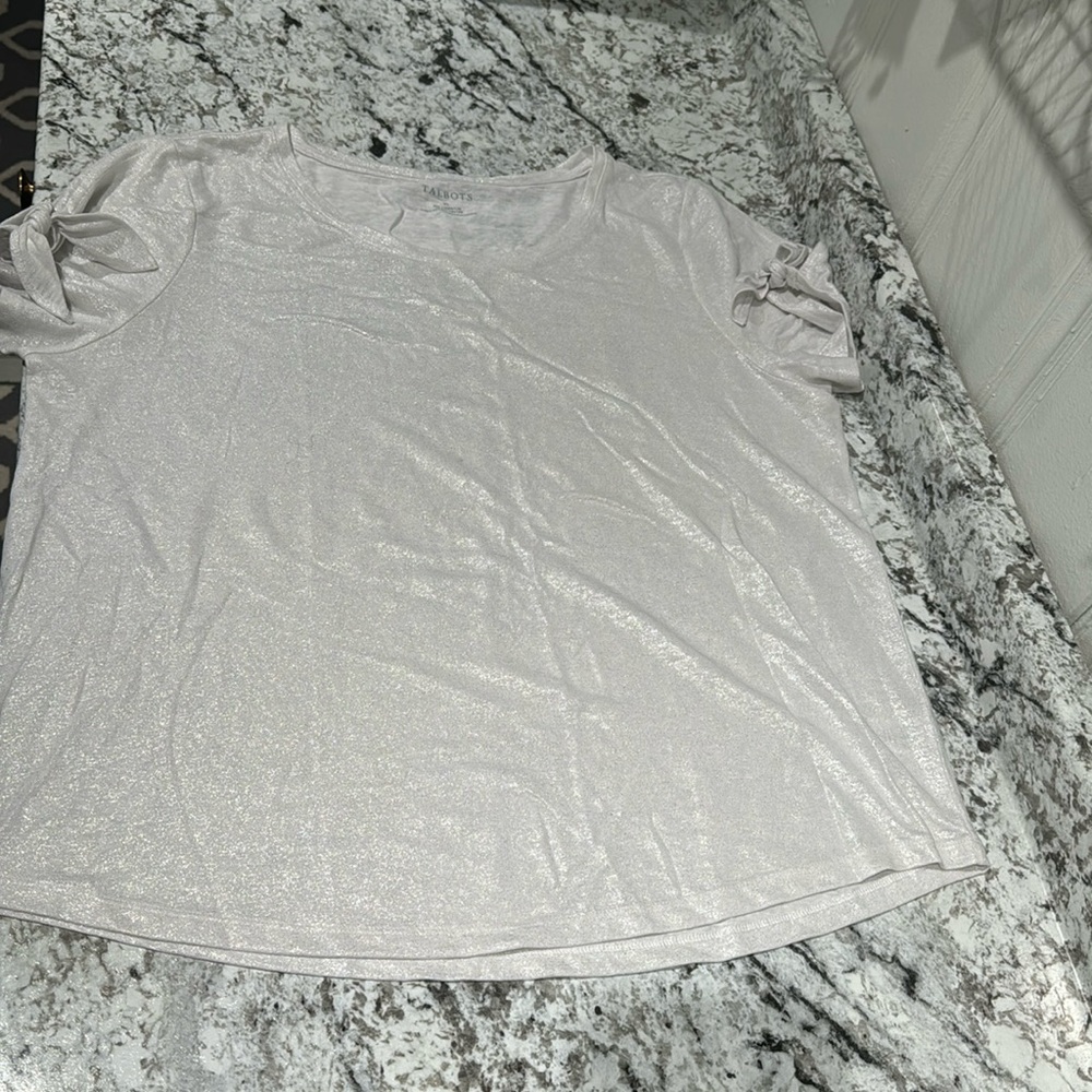 Talbots sparkly tie sleeve tee